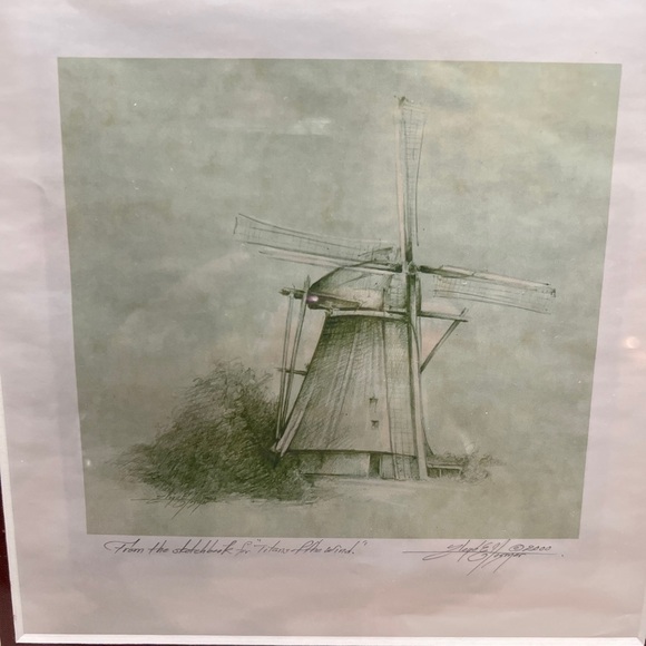 Signed print of a windmill. From the sketchbook of "Titans of the Wind" - Picture 3 of 10